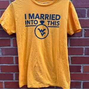 I Married Into This West Virginia University WVU Mountaineers Gold Shirt- S